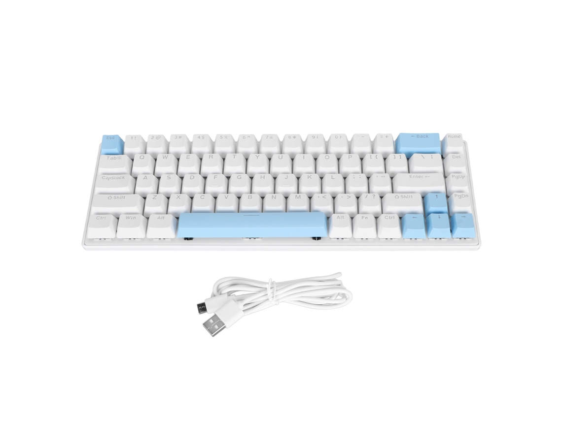 Teclado Mecánico Compacto De 68 Teclas Con Retroiluminación Rgb, Interruptores Azules, Con Cable Para Windows, Android, Pc Y Portátiles, Blanco Y Azul.