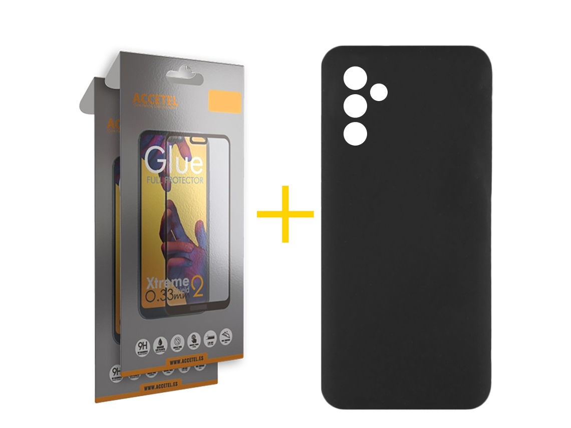 Pack 2 X Película De Vidrio Templado Full Funda Accetel Para Samsung Galaxy A05s 5g Silicona Líquida Negro