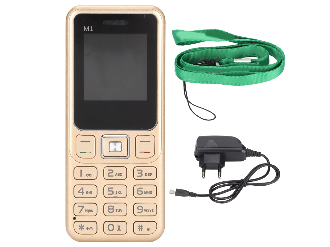 Teléfono Móvil Desbloqueado M1 2g Doble Tarjeta Con Lanyard 100‑240v Para Adultos Mayores Niños Oro Plug Eu