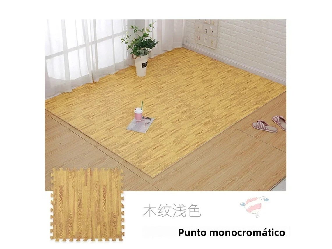(8 Piezas De Grano De Madera Color Claro) Patrón De Grano De Madera Cuadrado Puzzle Sala De Estar Alfombra Impermeable Antideslizante Patchpad