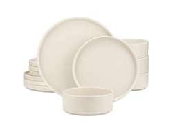Juego de vajilla de piedra, material ecológico, diseño elegante, blanco crema, 36 piezas