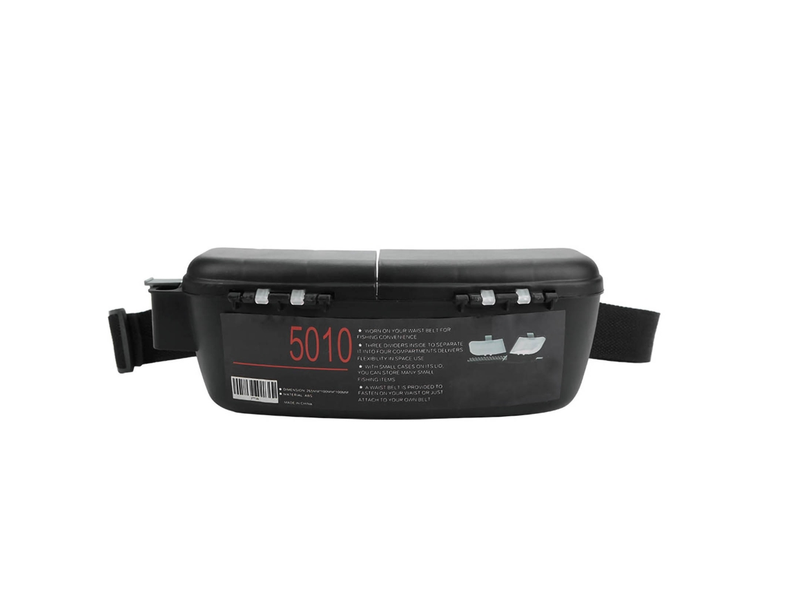 Caja portátil para señuelos de pesca con correa ajustable.