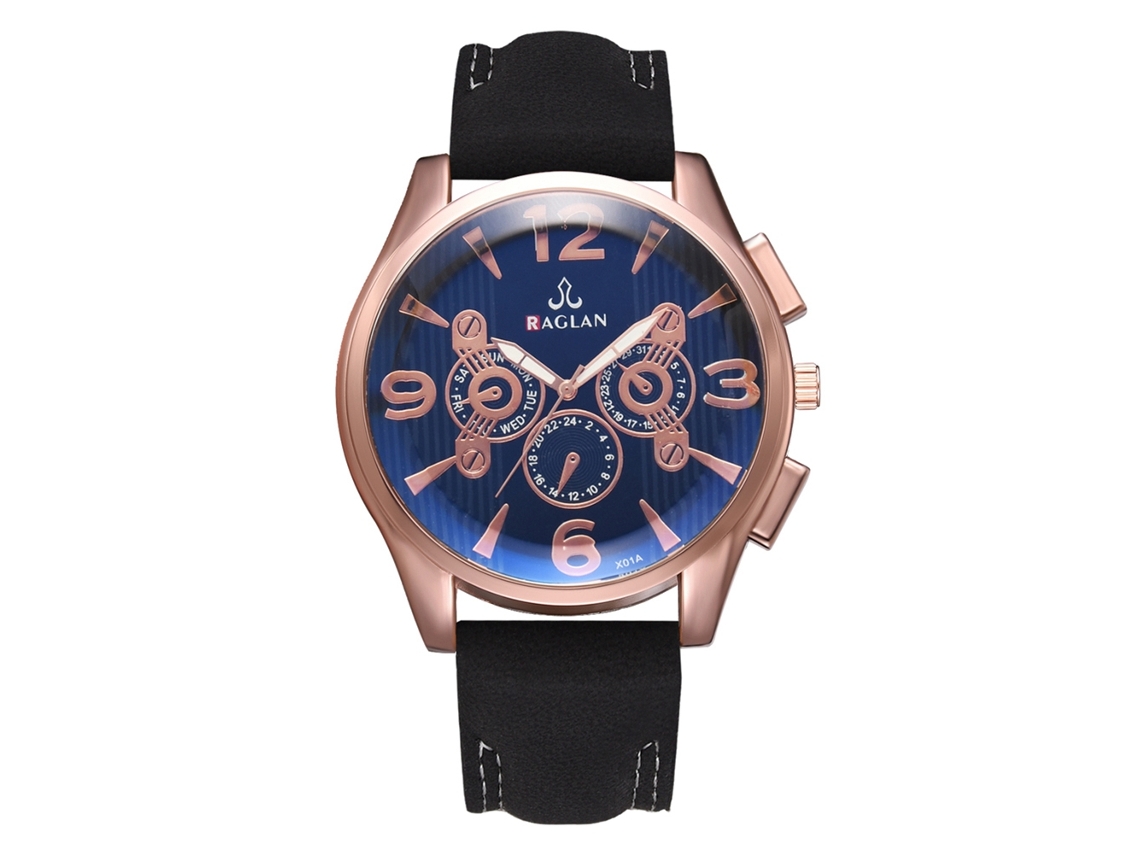 Reloj De Pulsera Para Hombre De Cuero Pu Con Dial Redondo Y Movimiento De Cuarzo (azul)
