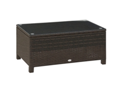 Mesa De Ratán Con Tablero De Cristal, 85x50x39cm, Marrón.