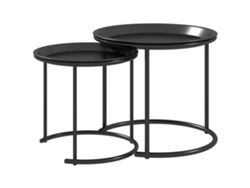 Juego De 2 Mesas De Centro Redondas Apilables Con Tableros Extraíbles, Estilo Industrial, Fabricadas En Acero, Ø 43 Y Ø 35 Cm, Color Negro.