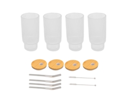 Juego De 4 Vasos Altos Apilables De Estilo Vintage Con Pajita Y Tapa Para Café, Zumo O Cerveza, 473 Ml (16 Oz).