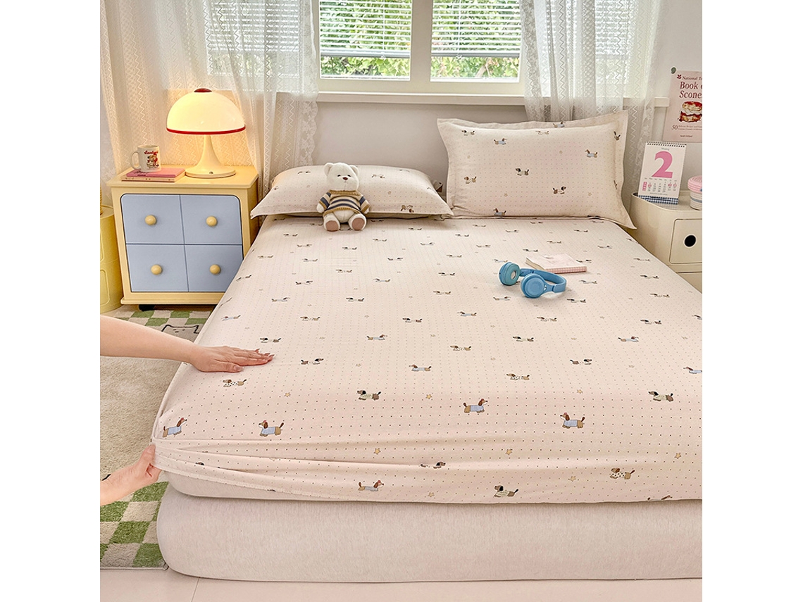 Funda De Colchón, Sábana Bajera Ajustable Estampada De Algodón Puro, Apta Para Habitación Infantil Corgi 90x200cm Panoona