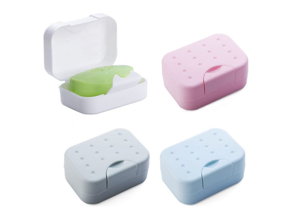 2026-linjou Plato De Jabón Plástico Secado Portátil Para Viaje - 4 Pack Cajas De Jabón (4 Colores)