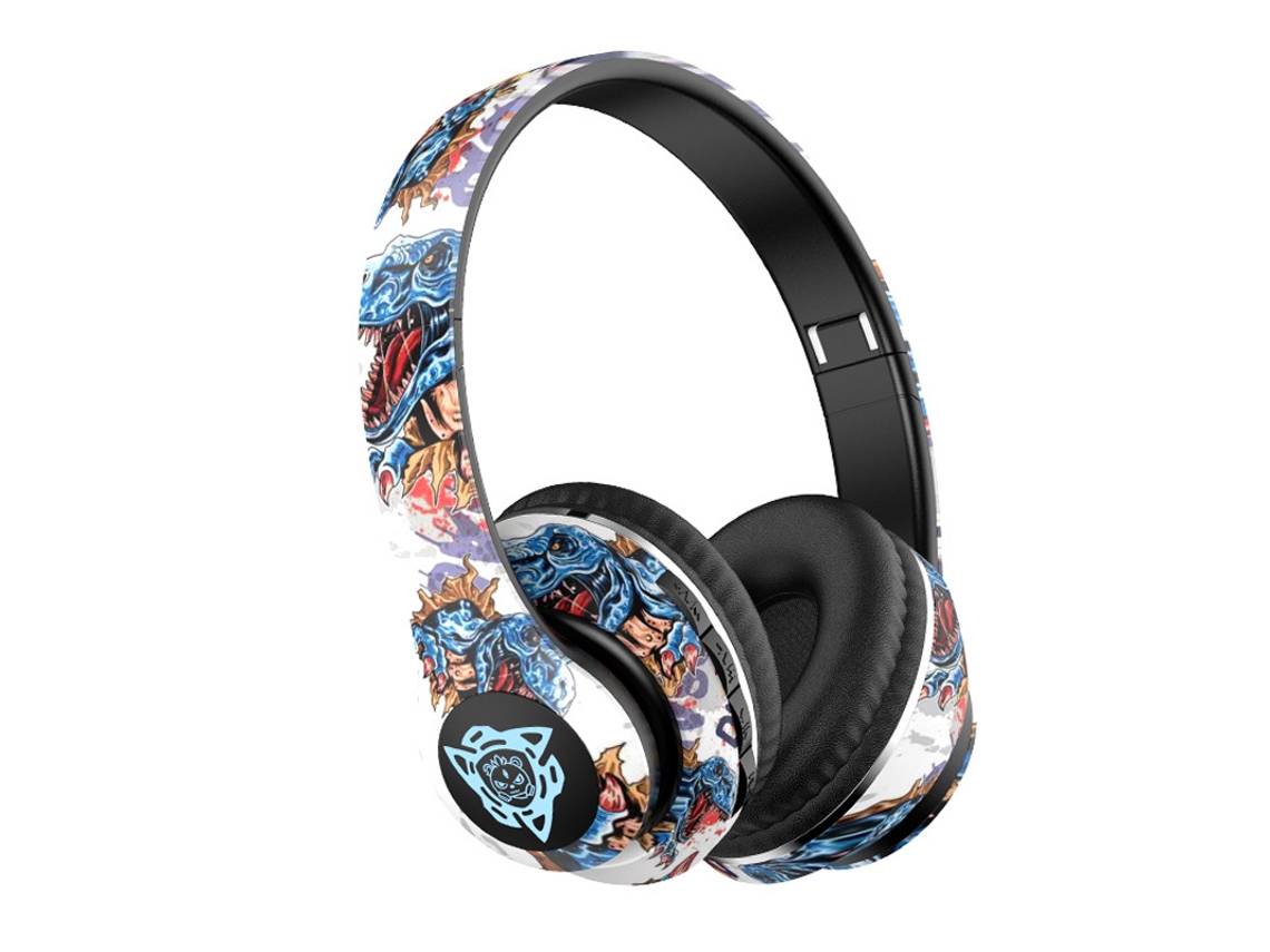 Auriculares Bluetooth De Estilo Graffiti (azul Claro) Con Luces Led, Calidad De Sonido Hifi, Graves Profundos Y Diseño Plegable.