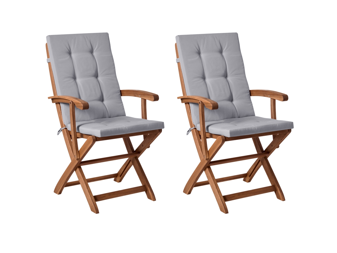 Conjunto De Assentos De Exterior Dobráveis Com Almofadas Beliani Maui Premium De Madeira De Acácia Castanho 46x48x92