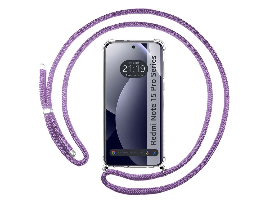 Funda Colgante Transparente Para Xiaomi Redmi Note 15 Pro Plus 5g Con Cordon Morado