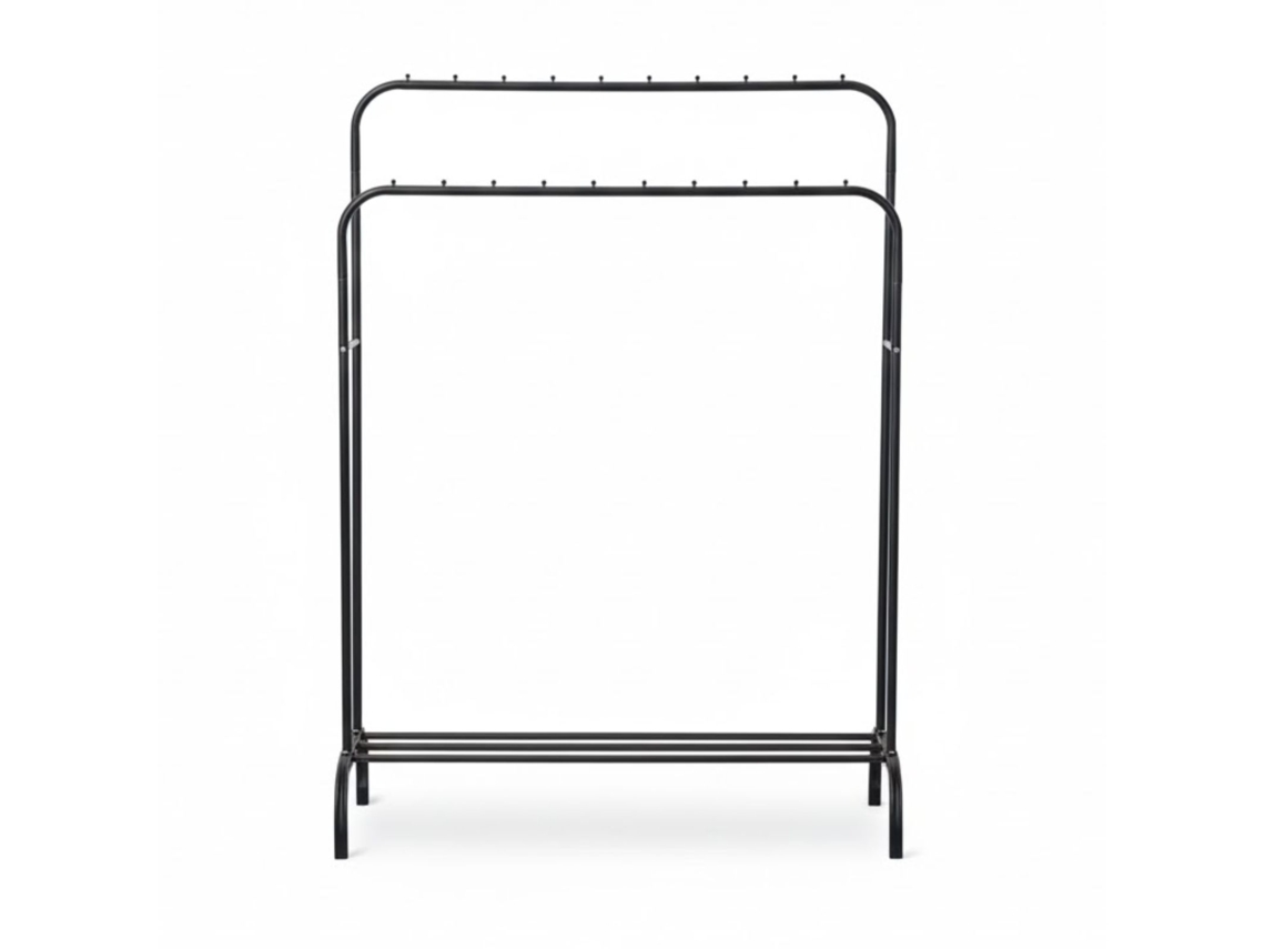 Dasck - Perchero doble de metal con estante de 110 cm, negro | 2 barras para colgar ropa | Pasillo, dormitorio