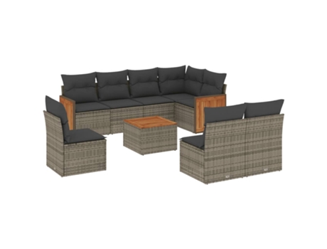 Conjunto 9 de muebles de jardín VIDAXL y cojines ratán sintético gris