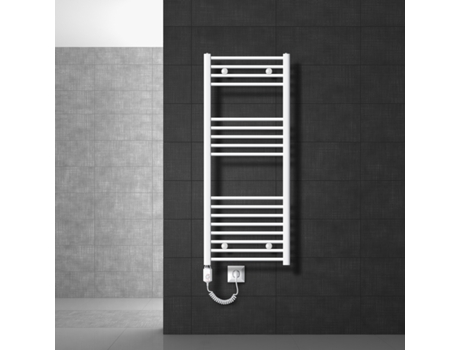 Radiador eléctrico de baño con elemento calefactor 1200W 500x1200 mm Curvo blanco con conexión lateral LUXEBATH