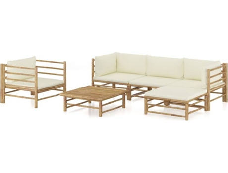 Conjunto 6 de muebles de jardín VIDAXL bambú y cojines blanco crema