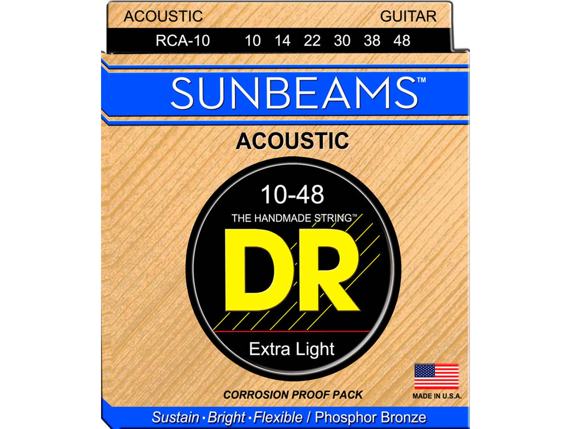 Juego de Cuerdas Guitarra Acústica DR RCA-10 Sunbeam (.010 - .014 - .022 - .030 - .038 - .048 - Bronce)