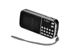 Radio FM portátil Mdug Mini, reproductor de audio MP3 con linterna LED.