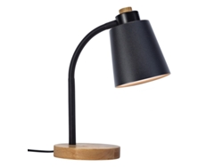 FORLIGHT Pau Lámpara de Escritorio de Estilo Nórdico Flexo de Escritorio E27 de Acero Negro Y Madera Clara Natural