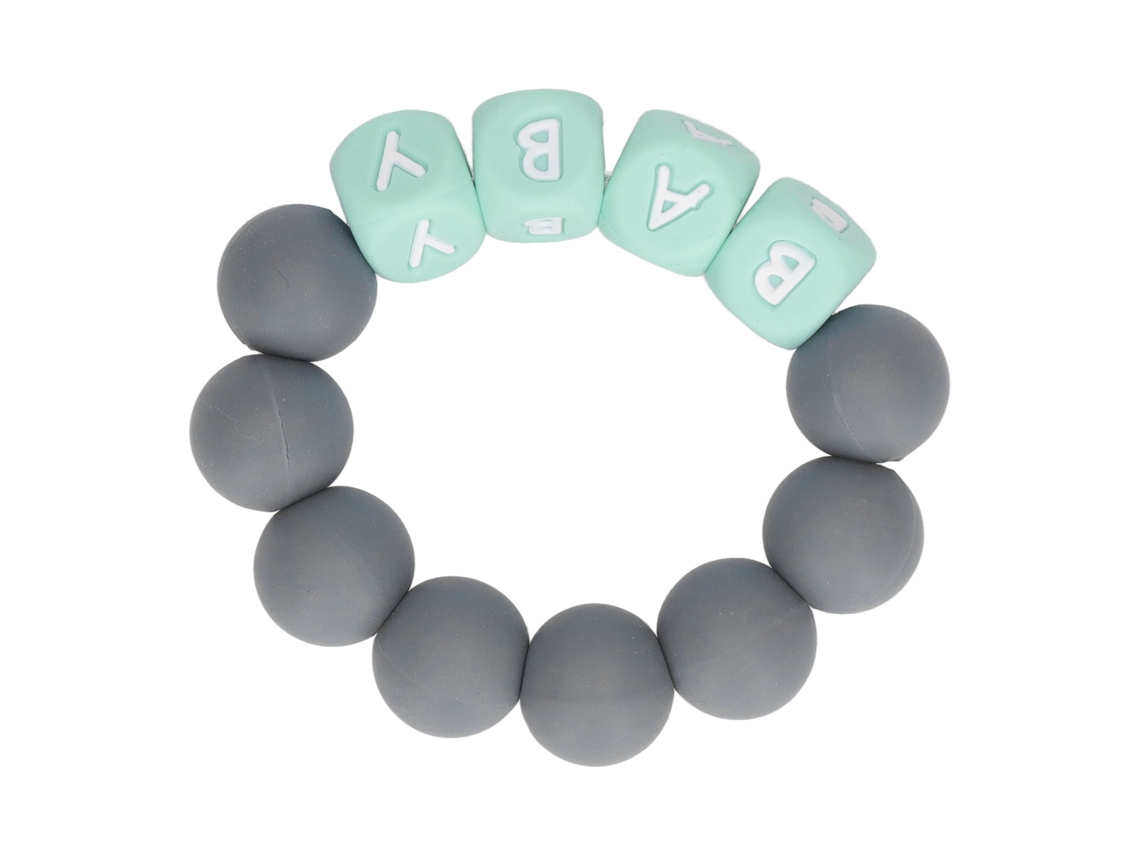 Pulsera De Silicona Para Bebé Con Letras Coloridas Pulsera Masticable Para Dientes De Bebés Y Niños Pequeños Gris Oscuro