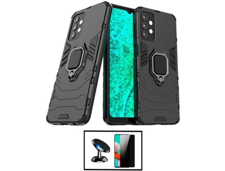 Kit Carcasa Militar Magnética + Protector de Pantalla Privacidad + Soporte Samsung Galaxy A52 G4M Negro