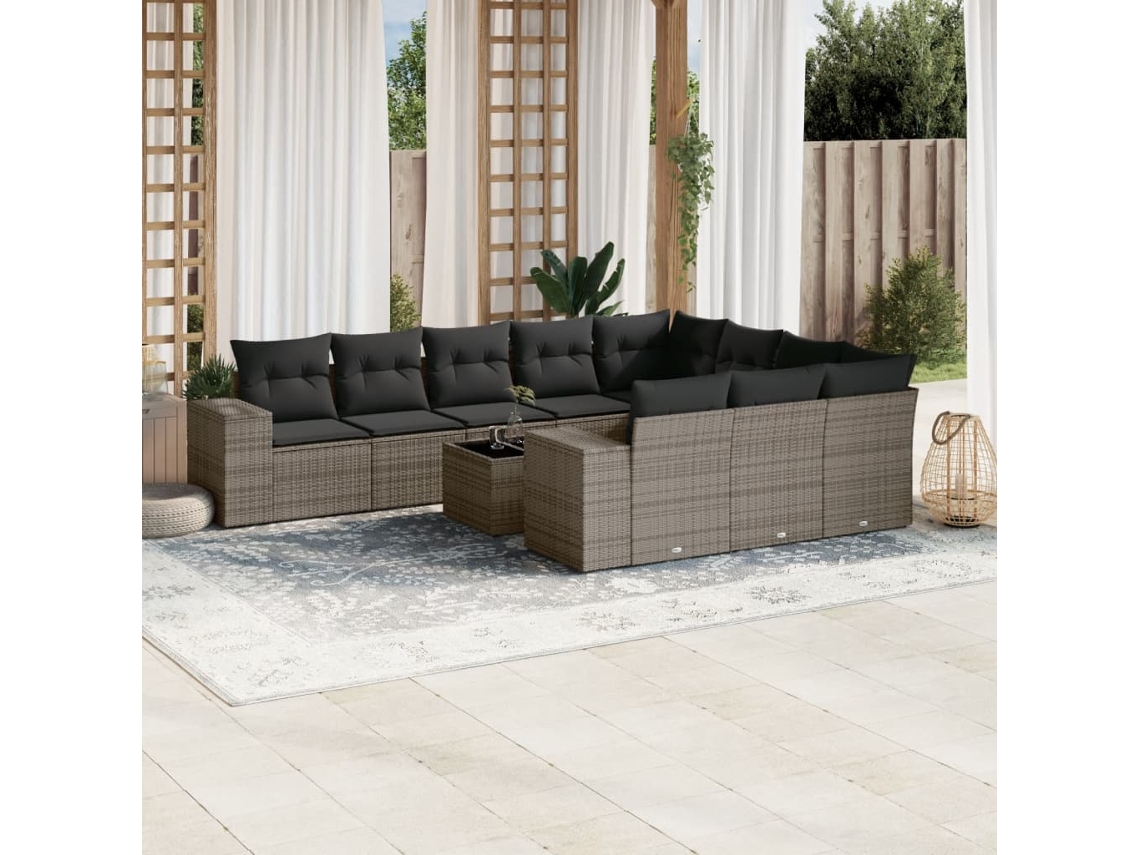 Conjunto de sofás de jardín de 11 piezas DKD Home Decor con cojines de mimbre gris