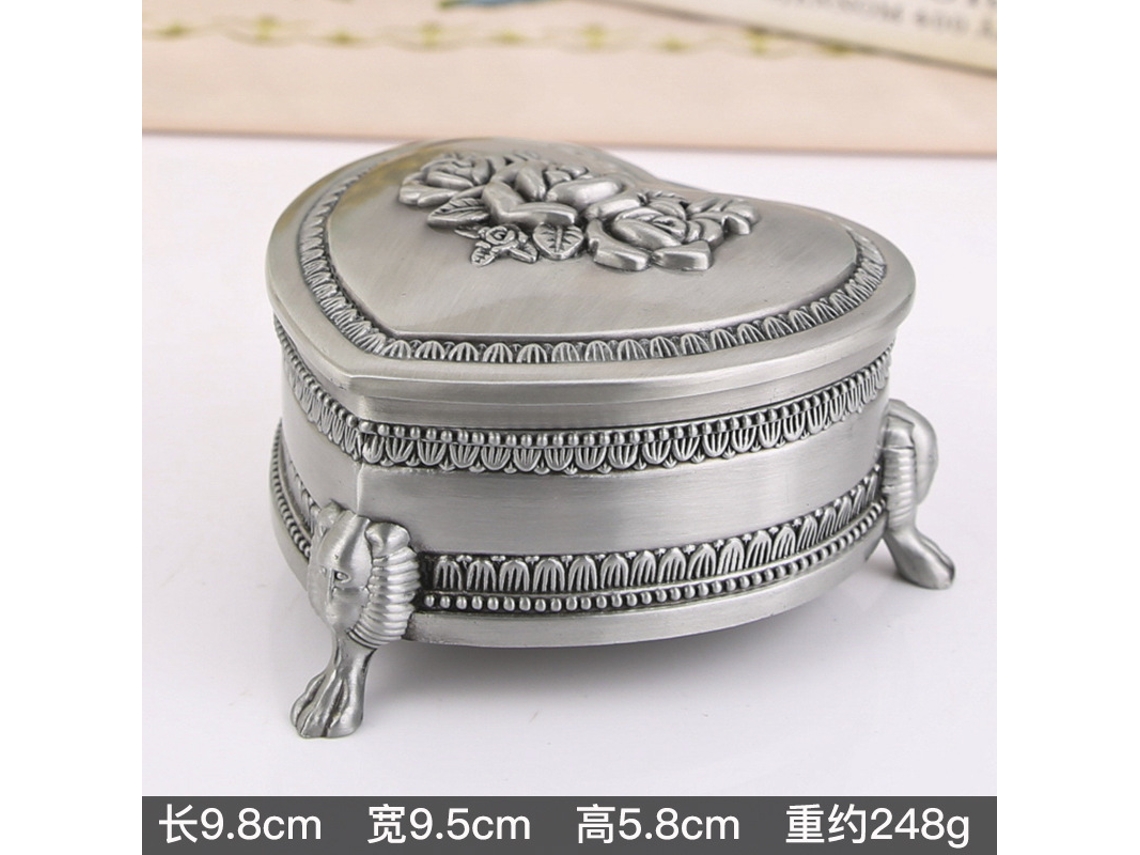 (lata Antigua) Caja De Almacenamiento Caja De Ornamento Floral De Rosa Corazón Exquisito Anillo Pendientes