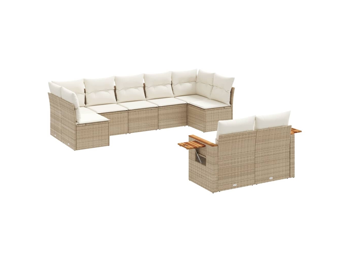 Conjunto 9 de sofás de jardín VIDAXL con cojines ratán sintético beige