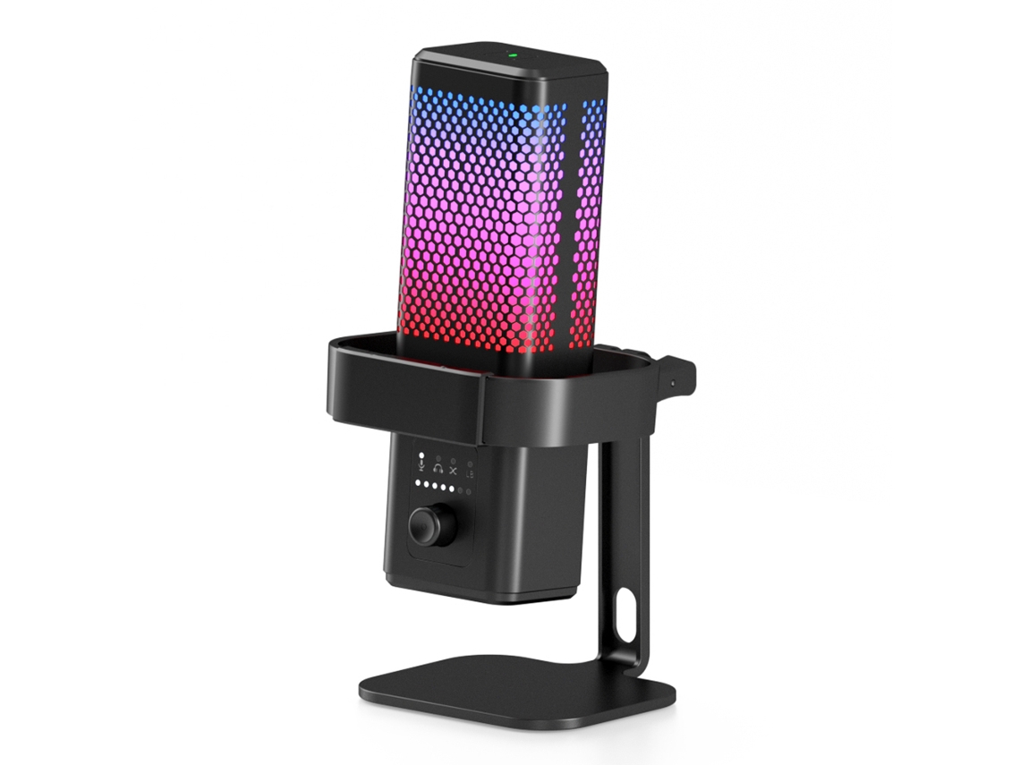 Micrófono USB para juegos con iluminación RGB, reducción de ruido y soporte, compatible con PC, PS5, iOS y Android - Negro