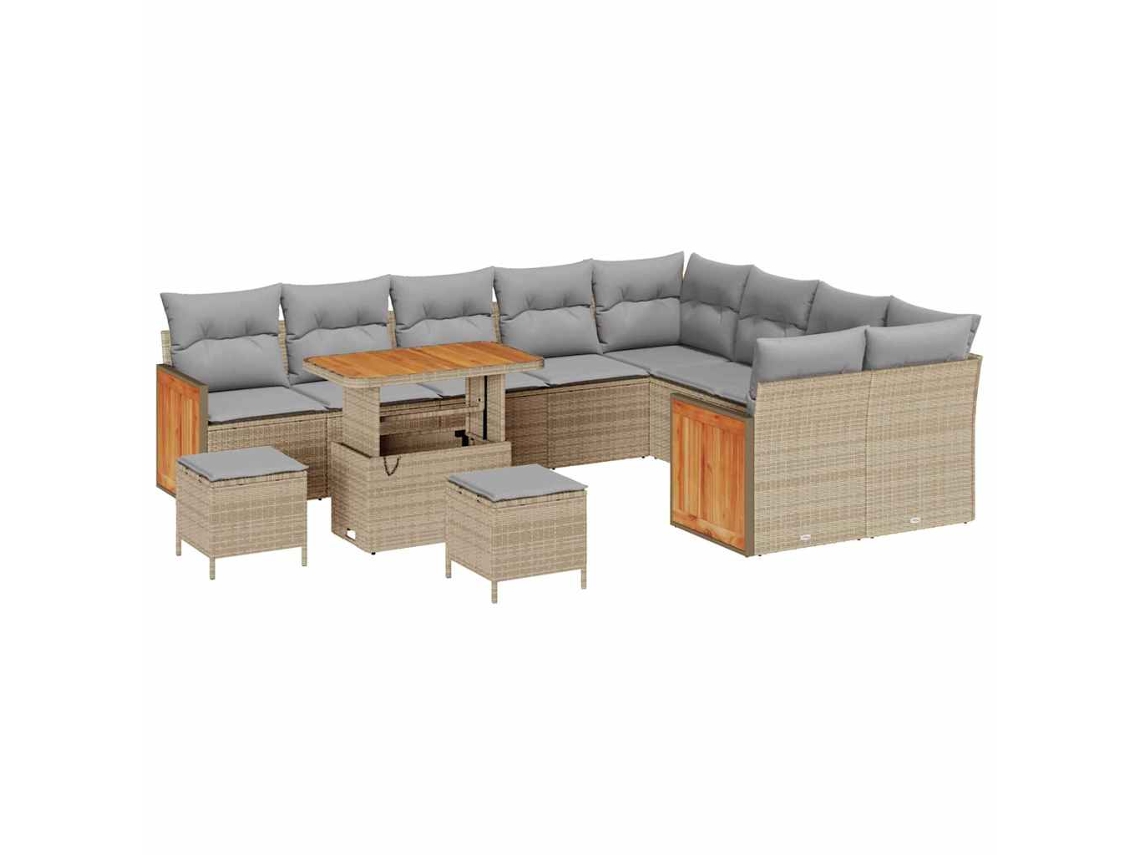 Maison Exclusive - Conjunto De Sofás De Jardín Con Cojín 13 Pcs Beige Y Gris Claro