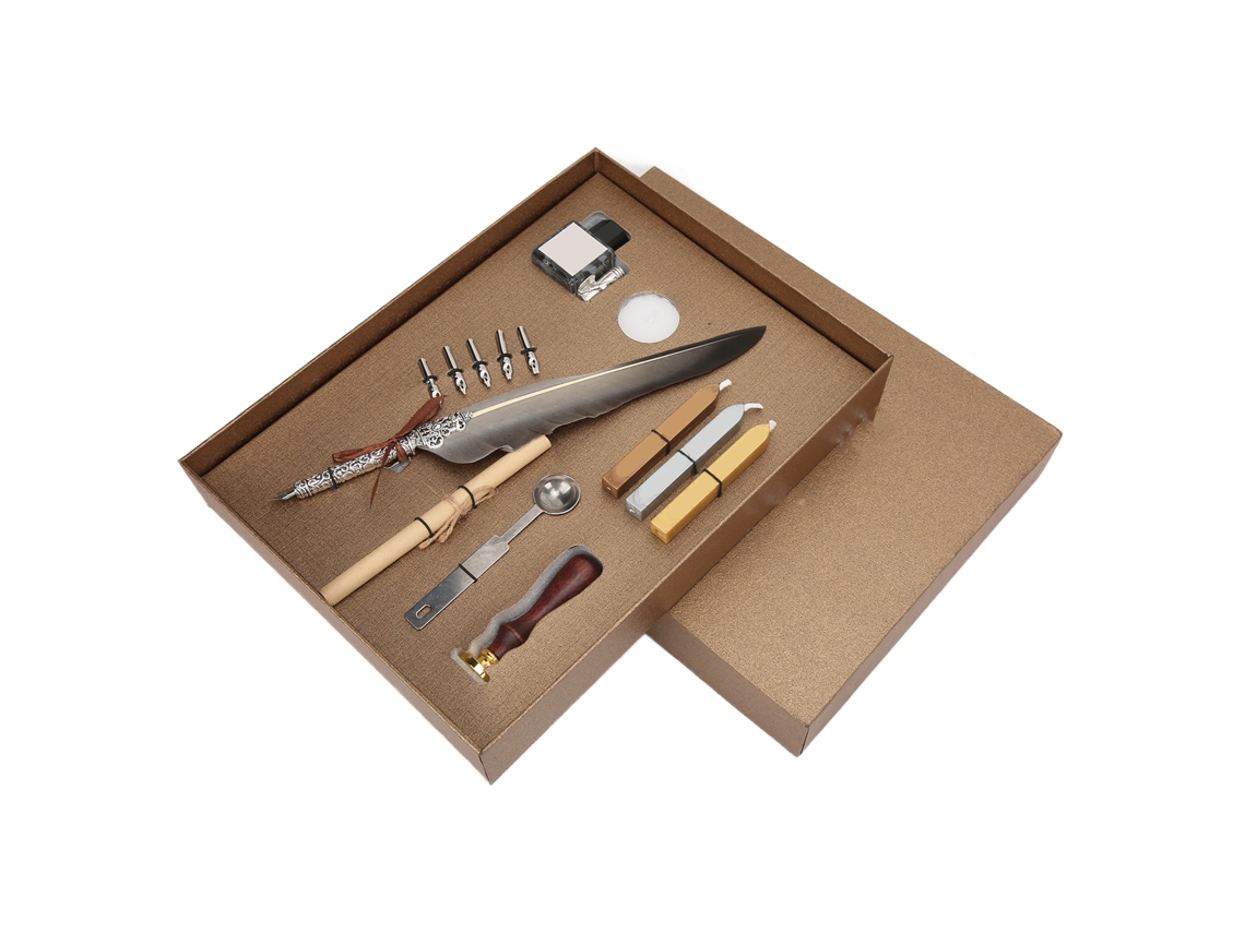 Set De Pluma De Pluma Con Diseño Retro Y Grabado, Kit De Caligrafía Para Escritura Suave, Regalo Sfdps038031 Pluma Gris Puntiaguda