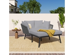 Sofá De Jardín Con 2 Cojines Y 2 Almohadas Extraíbles, Color Gris.