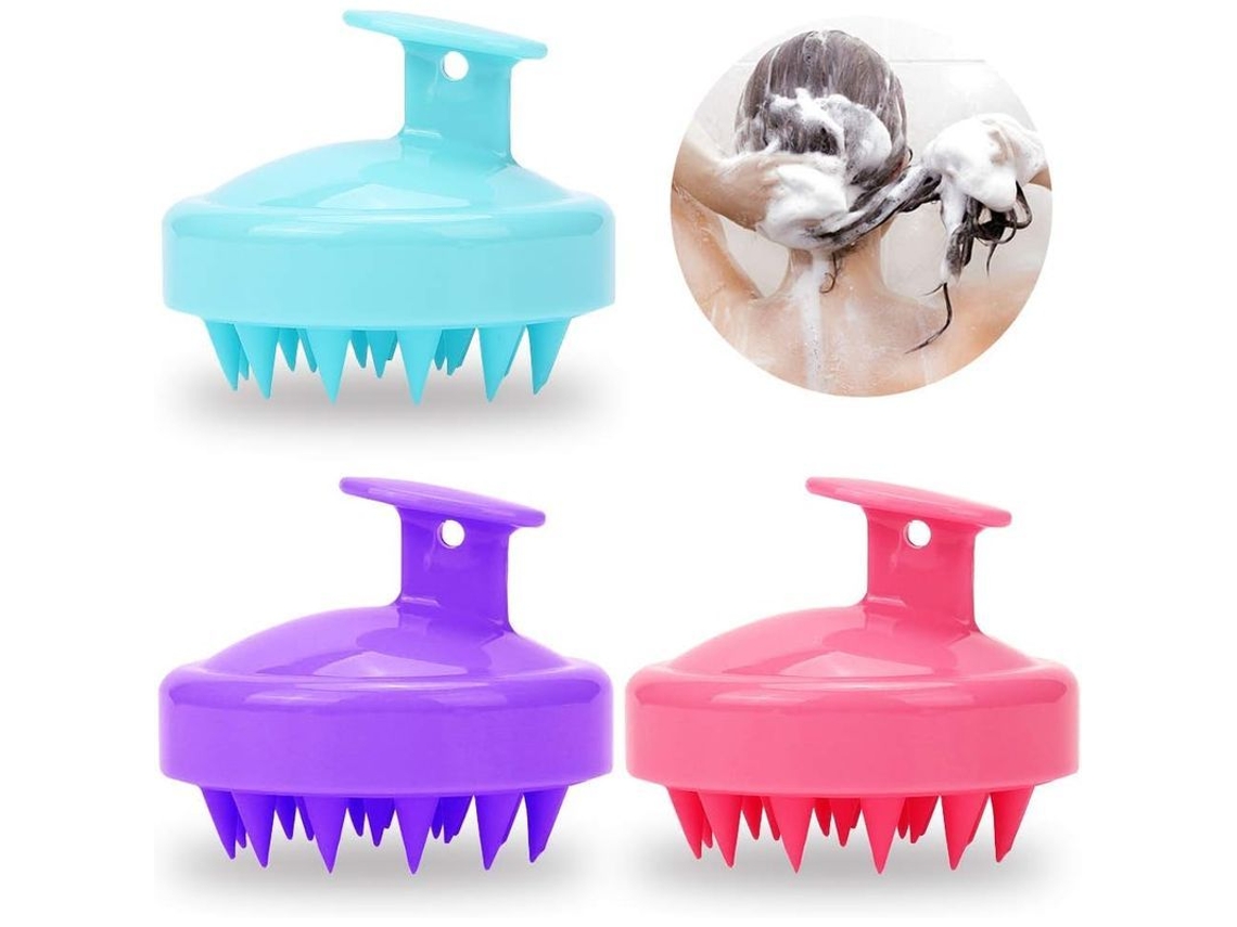 Juego De Cepillos De Silicona Linjou (3 Piezas), Masajeador De Cabeza, Cepillo Para Champú Y Peine Para Mascotas - Rosa, Verde Y Morado