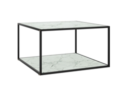 Mesa de Centro de Apoyo 90X90X50 Cm Negro con Vidrio Marmolado Blanco