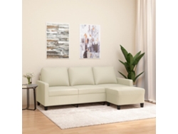 Sofá De 3 Plazas Con Taburete Cuero Sintético Crema 180 Cm