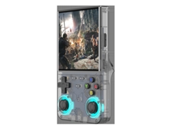 Consola de juegos ultraportátil Fwinl R36 con pantalla de 4.0 pulgadas y consola de juegos arcade retro, portátil, negra transparente, 64 GB