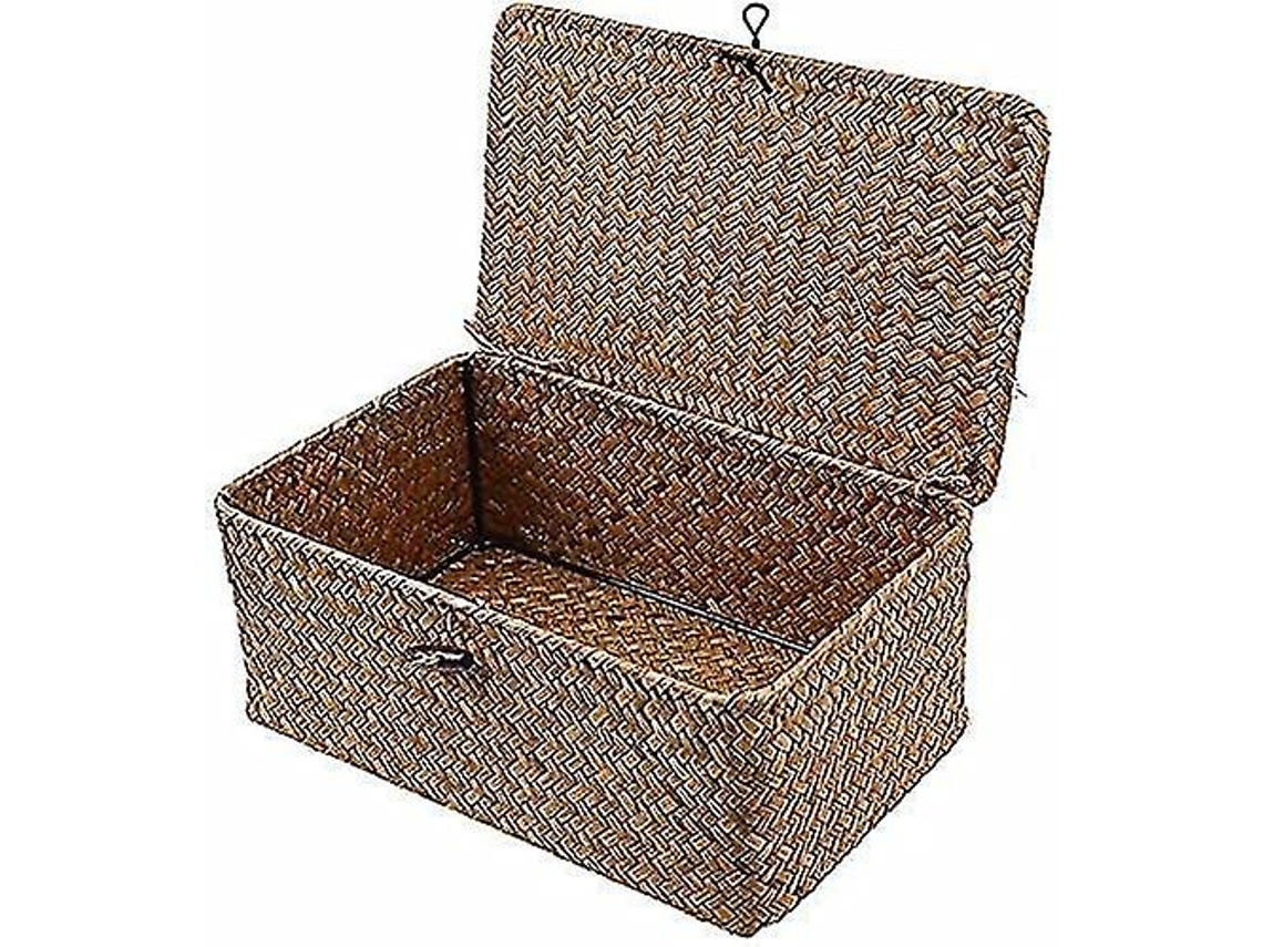 Cesta de mimbre pequeña con tapa de algas marinas, caja de mimbre natural, cesta para la colada