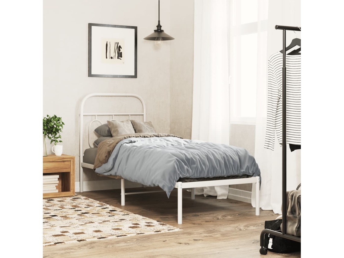 Estructura Cama Sin Colchón Con Cabecero Metal Blanco 75x190 Cm