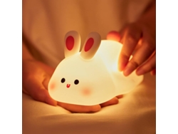 Luz de noche de conejo con cara grande, adorable lámpara LED de noche de conejo, luz de noche de silicona regulable para habitación de bebé (blanca)