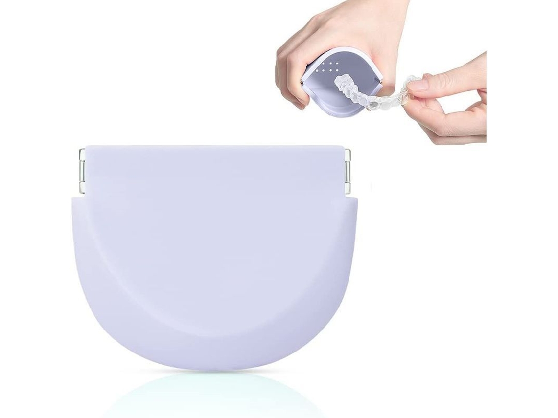 Estuche De Limpieza Portátil Para Retenedores De Dentaduras Postizas, Silicona De Grado Alimenticio, Para Dientes Y Protectores Bucales, Morado.