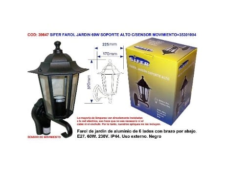 Sifer farol jardin 60w soporte alto c-sensor movimiento 35301004