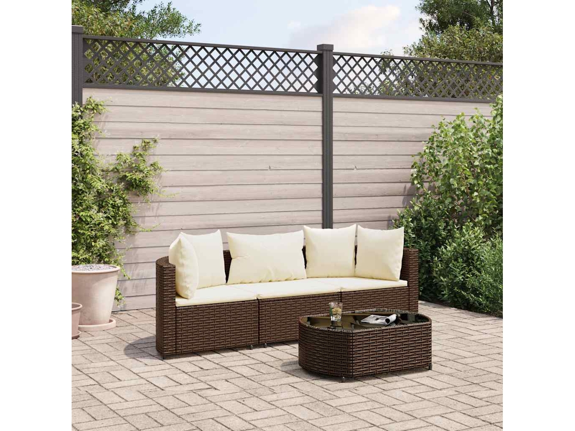 Conjunto de sofás de jardín de 4 piezas DKD Home Decor con cojines de mimbre marrón