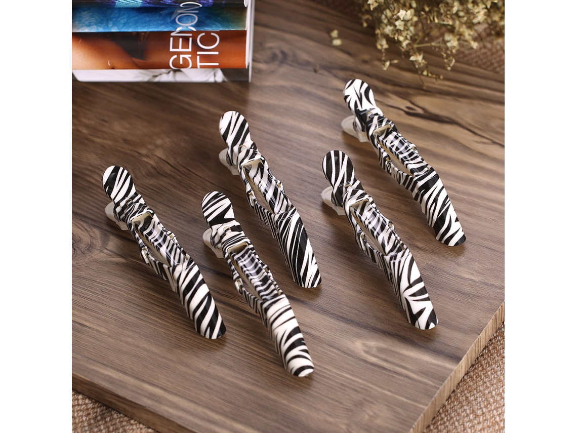 2026 - Conjunto de 5 Presilhas de Cabelo de Plástico com Formato de Zebra e Crocodilo, Ferramentas para Dividir o Cabelo e Pentear, Acessórios de Beleza