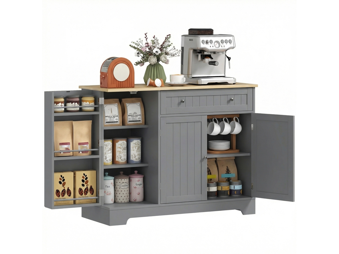 Aparador De Cocina Con 3 Estantes, Puerta Y Cajón Ajustables, Gris, 105x40x83