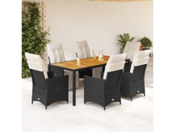 Juego de comedor de jardín de 7 piezas con cojines, mimbre sintético negro, DKD Home Decor