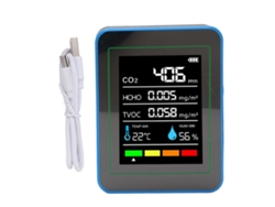 Detector De Calidad Del Aire 5 En 1 Para Co2, Tvoc Y Hcho, Con Detección De Temperatura Y Humedad, Portátil Y Recargable.
