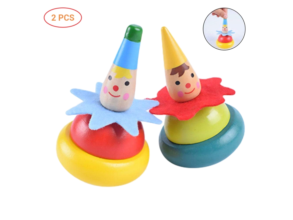 Vlola-2 Piezas Trompo Payaso De Madera De Color Aleatorio, Juguete Trompo Payaso Educativo Regalo Para Niños Bebés