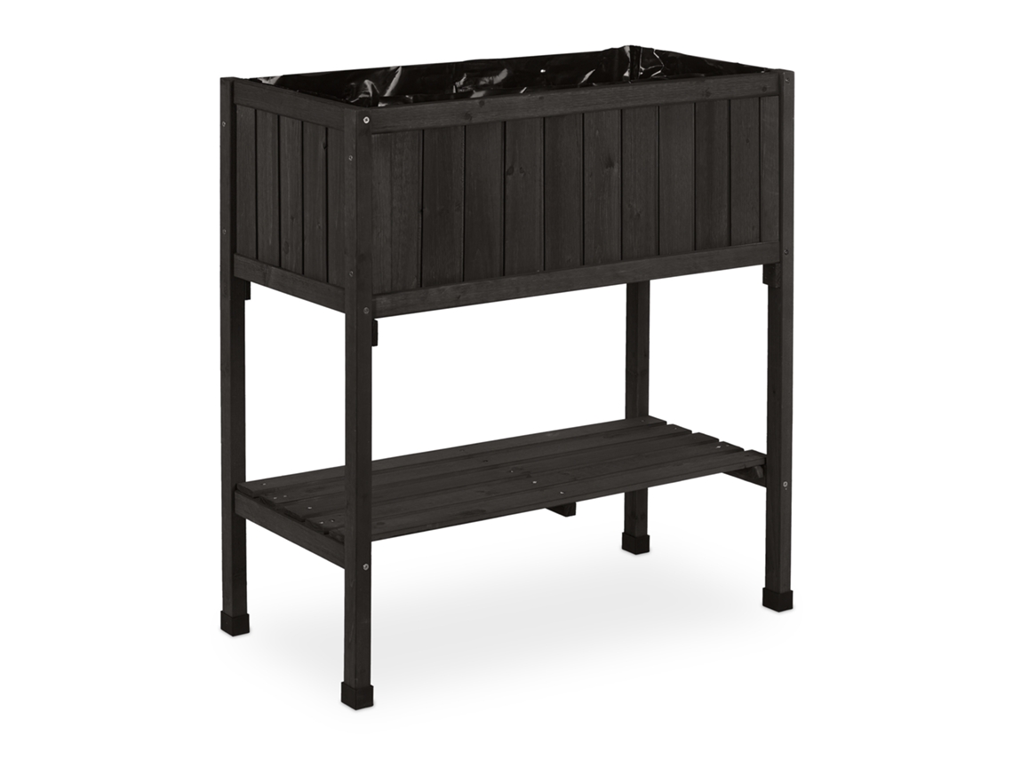 Relaxdays Huerto Urbano Madera De Abeto, Jardinera Con Balda, Arriate Balcón Y Terraza, 80x74x38 Cm, Negro