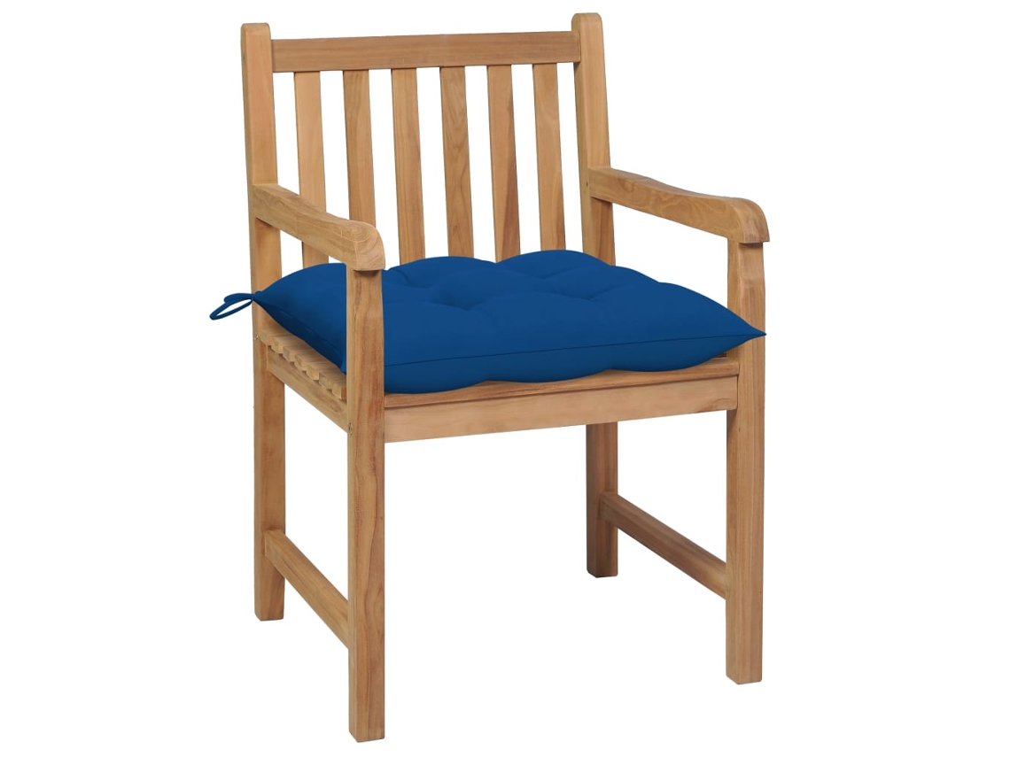 Pack 2 Uds Sillas De Jardín | Silla De Exterior | Sillon Jardín Madera Maciza De Teca Con Cojines Azules Wsd76798