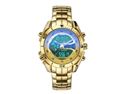Reloj de pulsera para hombre de acero inoxidable, cronógrafo analógico electrónico de cuarzo. MDUG (dorado)