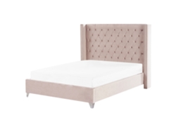 Cama con somier BELIANI Lubbon de Terciopelo Rosa 189x215x142